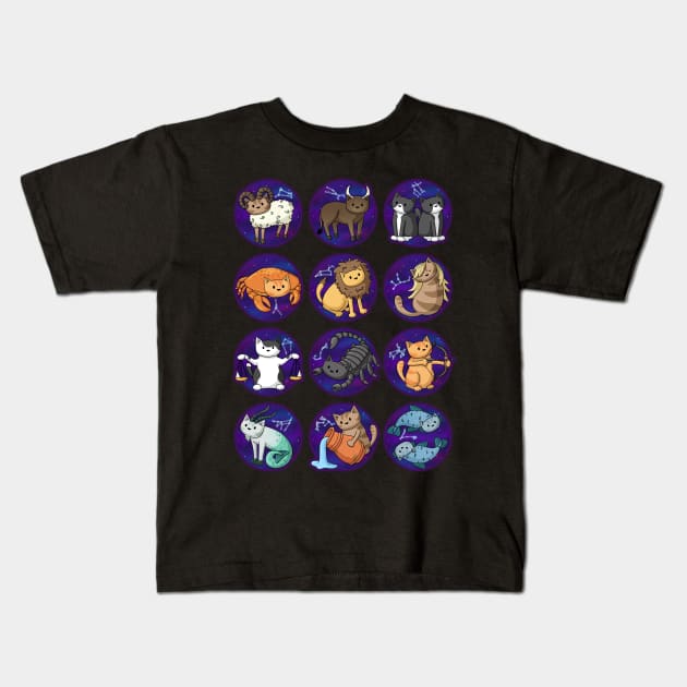 Cats of the Zodiac Kids T-Shirt by Doodlecats 